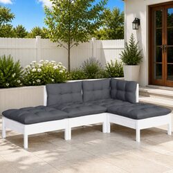 4-Piece Garden Lounge Set with Cushions Solid Pinewood Patio Furniture Outdoor