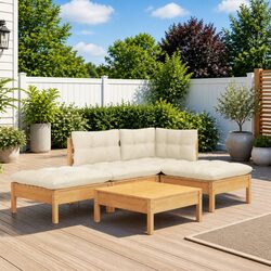Outdoor Garden Lounge Set 5 Piece Patio Furniture with Cream Cushions Modular