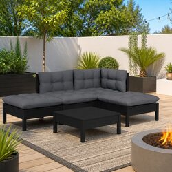 Garden Lounge Set 5 Piece Black Pinewood Patio Furniture with Cushions Modular