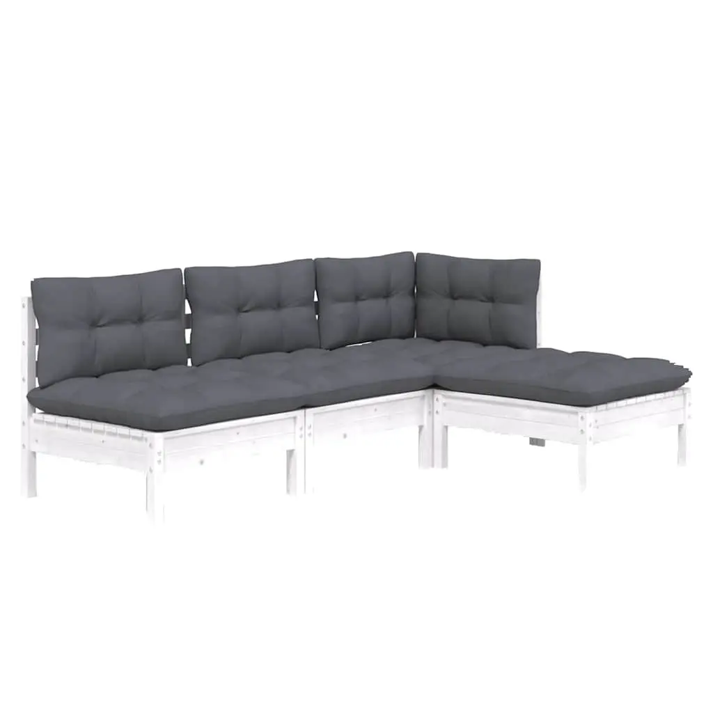 Garden Lounge Set 4 Piece Solid Pinewood White Outdoor Furniture with Cushions