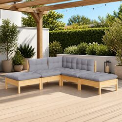 Garden Lounge Set 5 Piece Outdoor Patio Furniture with Grey Cushions Pinewood