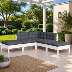 5 Piece Garden Lounge Set with Cushions White Outdoor Patio Furniture