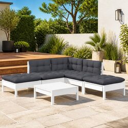 6 Piece Garden Lounge Set White Pinewood Outdoor Furniture Patio Sofa with
