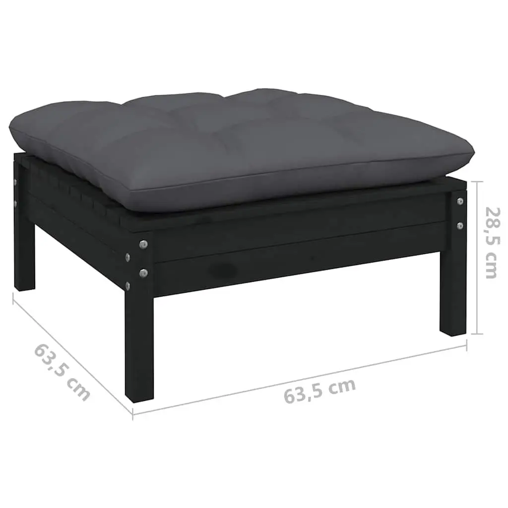 Garden Lounge Set 6 Piece Solid Pinewood Black Outdoor Furniture with Cushions