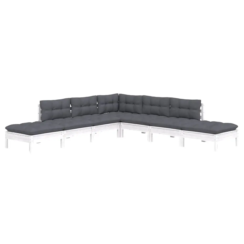 7 Piece Garden Lounge Set White Pinewood Outdoor Furniture with Cushions Patio