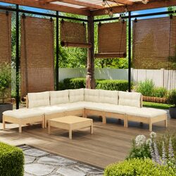 Garden Lounge Set 8 Piece Wooden Patio Furniture Outdoor Lounge with Cream