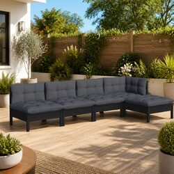 Garden Lounge Set 5 Piece Outdoor Patio Furniture with Cushions Black