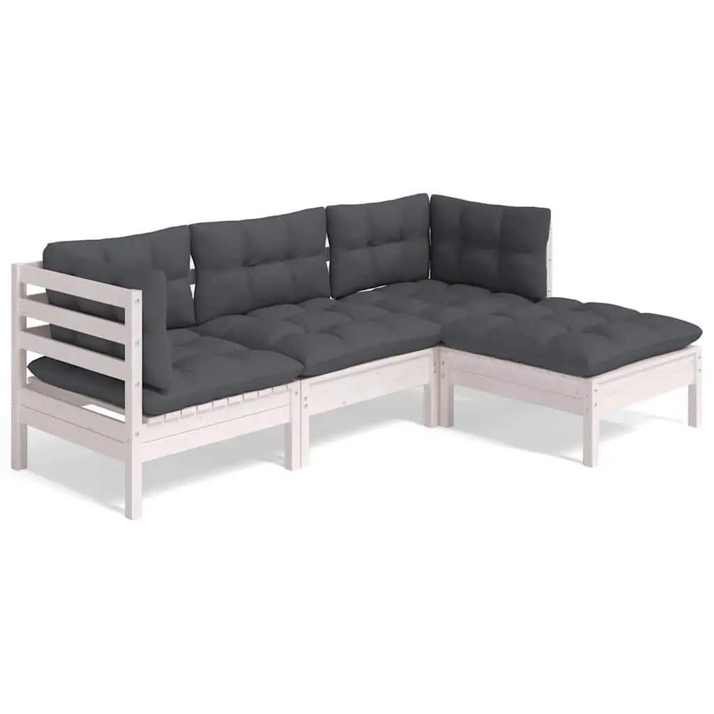 4 Piece Outdoor Lounge Set Solid Pinewood with Cushions White
