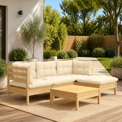 Outdoor Garden Lounge Set 5 Piece Patio Furniture with Cream Cushions Modular