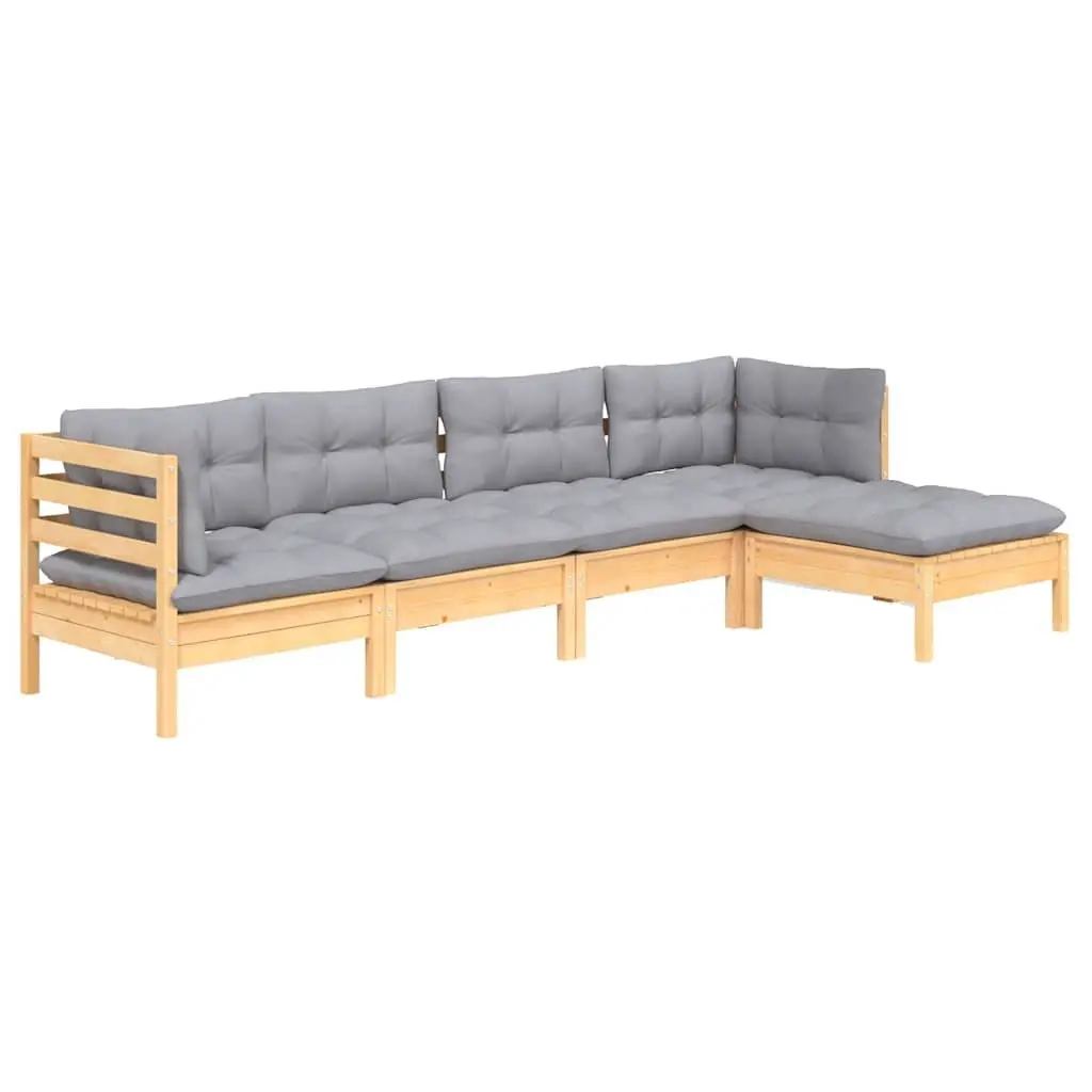 Garden Lounge Set 5 Piece Modular Outdoor Patio Furniture Solid Pinewood Grey Cushions