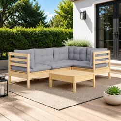 Garden Lounge Set 5 Piece Wooden Patio Furniture Grey Cushions Outdoor Seating