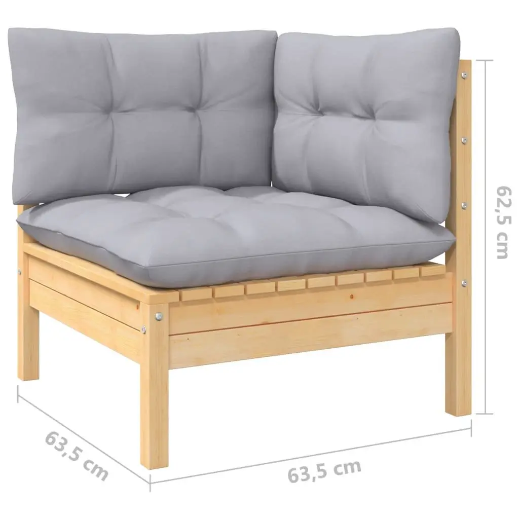 Garden Lounge Set 5 Piece Solid Pinewood Frame Grey Cushions Outdoor Seating