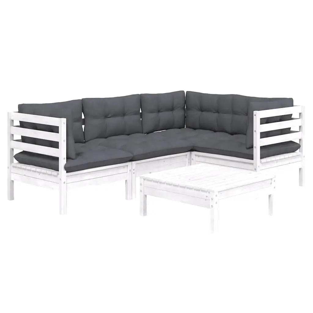 Garden Lounge Set 5 Piece Solid Pinewood Outdoor Furniture White with Cushions