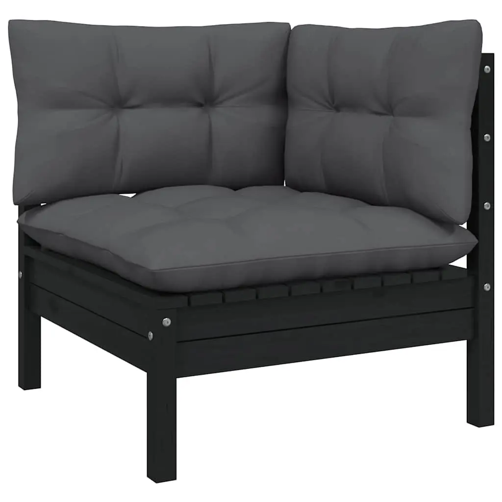 Garden Lounge Set 5 Piece Black Pinewood Outdoor Patio Furniture with Cushions