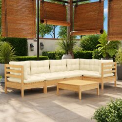 Outdoor Garden Lounge Set 6 Piece Patio Furniture with Cream Cushions Modular