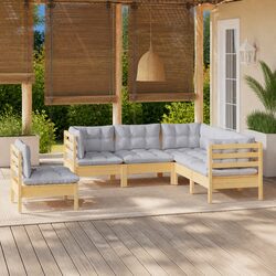 Garden Lounge Set 5 Piece Outdoor Patio Furniture Grey Cushions Pinewood