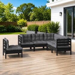 Garden Lounge Set 5 Piece Black Pinewood Outdoor Furniture Patio Sectional with