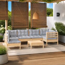 7 Piece Garden Lounge Set Outdoor Patio Furniture Pinewood with Grey Cushions