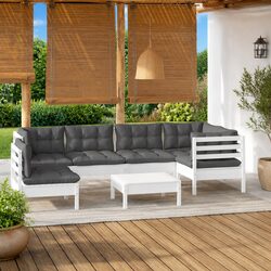 Outdoor Garden Lounge Set 7 Piece White Cushioned Modular Patio Furniture