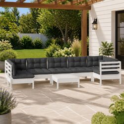 Garden Lounge Set 8 Piece Outdoor Furniture White Pinewood with Cushions