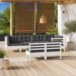 7 Piece Garden Lounge Set with Cushions White Solid Pinewood Patio Furniture