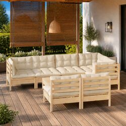 Garden Lounge Set 8 Piece Outdoor Patio Furniture Modular Pinewood Cream