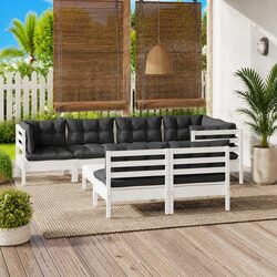 Garden Lounge Set 8 Piece White Solid Pinewood Patio Furniture With Cushions