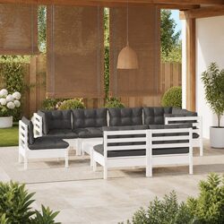 Garden Lounge Set 9 Piece Outdoor Patio Furniture White Cushions Modular