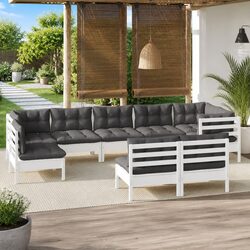 Garden Lounge Set 9 Piece Outdoor Patio Furniture with Cushions White