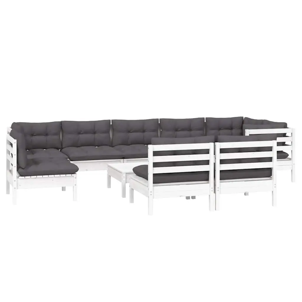 Garden Lounge Set 10 Piece Outdoor Patio Furniture with Cushions White Modular