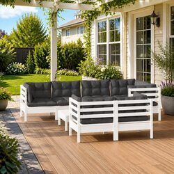 Garden Lounge Set 8 Piece Patio Furniture White Pinewood with Cushions Modular