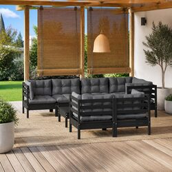 Garden Lounge Set 8 Piece Outdoor Patio Furniture Black Solid Wood Modular