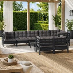 Garden Lounge Set 9 Piece Outdoor Patio Furniture Black Modular Seating with