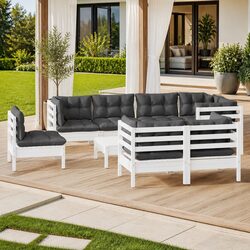 Garden Lounge Set 9 Piece White Outdoor Furniture Patio Seating with Cushions