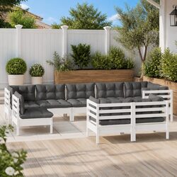 Garden Lounge Set 9 Piece Outdoor Furniture White Pinewood with Cushions Patio