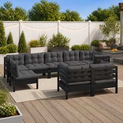 Garden Lounge Set 9 Piece Outdoor Patio Furniture Black Sofa Sectional with