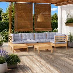 Garden Lounge Set 7 Piece Outdoor Furniture Patio Modular Sofa Grey Cushions