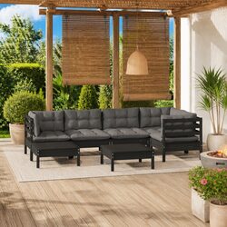 Garden Lounge Set 7 Piece Outdoor Patio Furniture Black with Cushions Modular