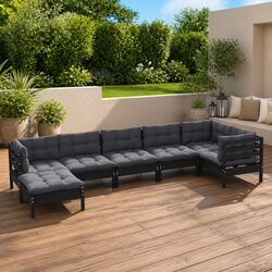 Garden Lounge Set 7 Piece Outdoor Patio Furniture Black Cushions Modular