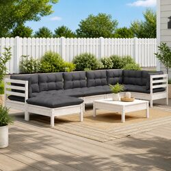 Garden Lounge Set 8 Piece Patio Furniture White Solid Pinewood with Cushions