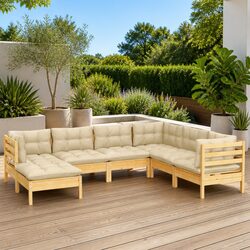 Garden Lounge Set 7 Piece Outdoor Furniture Patio Sofa with Cream Cushions Brown