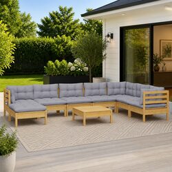 Garden Lounge Set 9 Piece Outdoor Patio Furniture Grey Cushions Modular