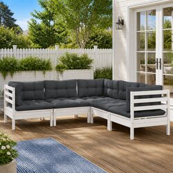 Garden Lounge Set 5 Piece White Outdoor Patio Furniture with Cushions Modular