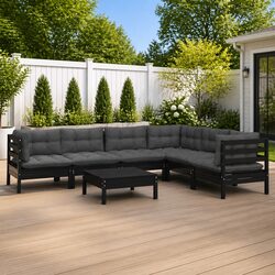 7 Piece Garden Lounge Set with Cushions Solid Pinewood Outdoor Patio Furniture