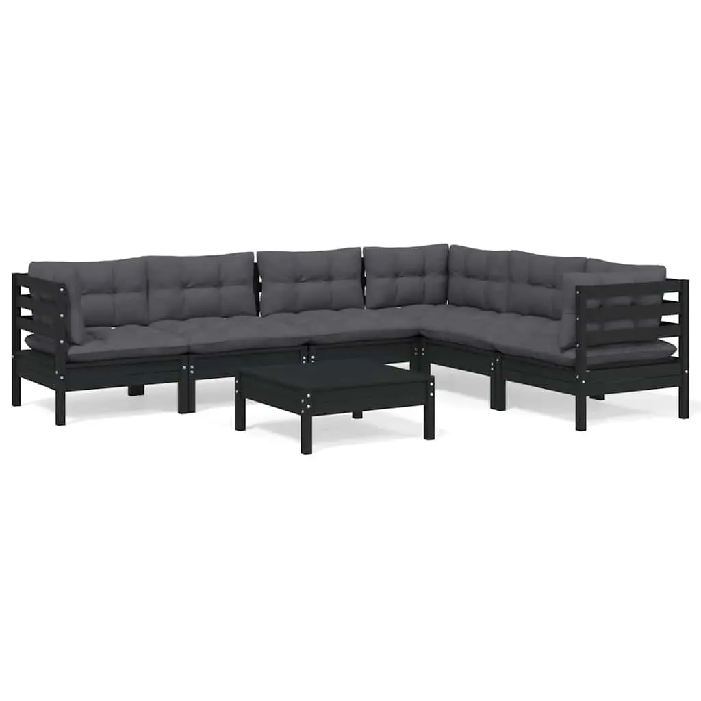 7 Piece Garden Lounge Set Solid Pinewood Outdoor Patio Furniture with Cushions Black