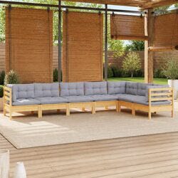 Garden Lounge Set 7 Piece Outdoor Patio Furniture Grey Cushions Pinewood Modular