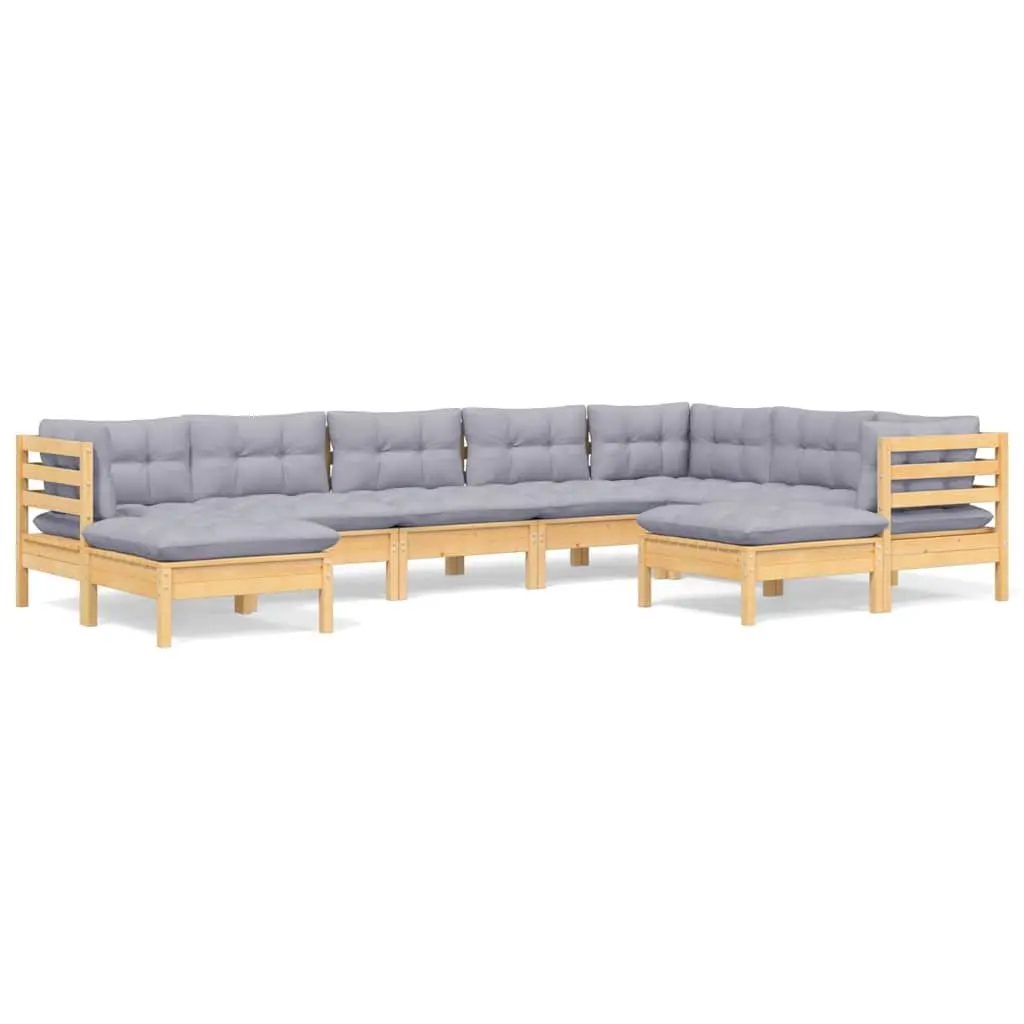 Garden Lounge Set 9 Piece Modular Outdoor Patio Furniture Solid Pinewood with Grey Cushions