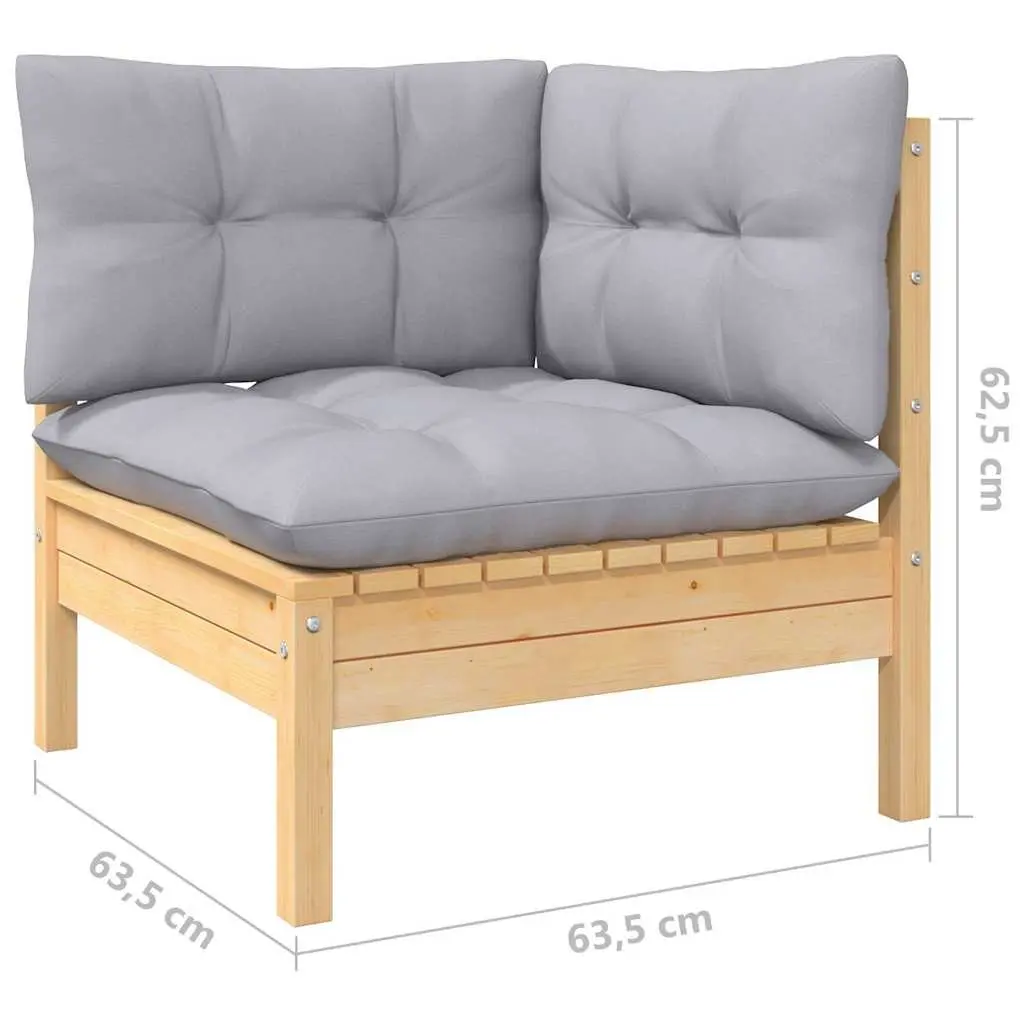 Garden Lounge Set 9 Piece Modular Outdoor Patio Furniture Solid Pinewood with Grey Cushions