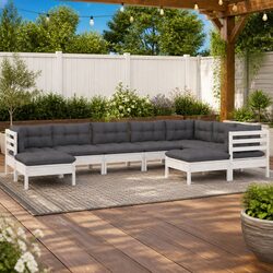 Garden Lounge Set 9 Piece White Modular Outdoor Furniture with Cushions Patio