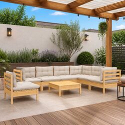 Garden Lounge Set 8 Piece Outdoor Patio Furniture with Cream Cushions Solid Wood